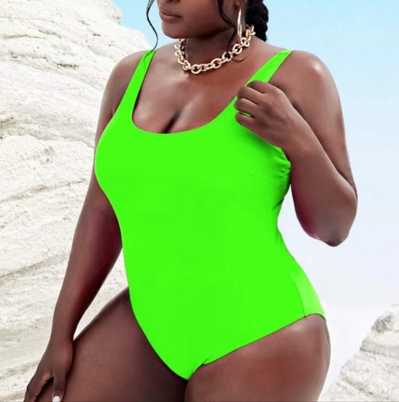 SHEIN Swim New Shein Plus Neon Lime Green One Piece Swimsuit 4x